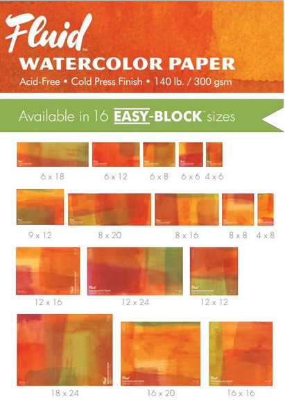 Global Art Materials Fluid Watercolor Paper Block - Cold-Press - 4" x 6 " - 15 Shts. 