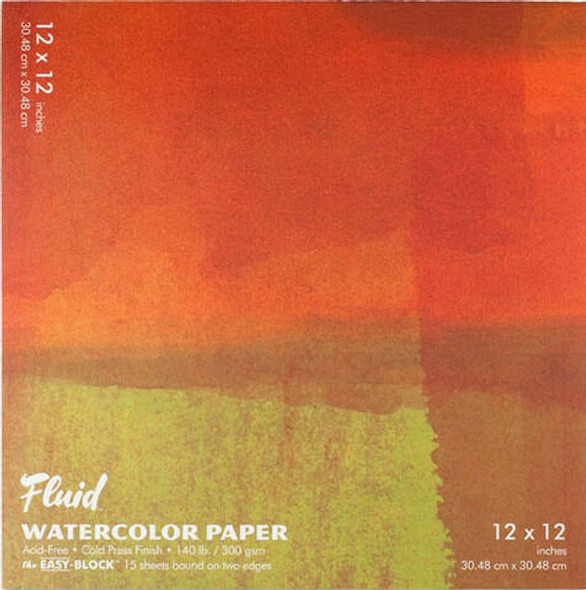 Global Art Materials Fluid Watercolor Paper Block - Cold-Press - 12 x 12 - 15 Shts