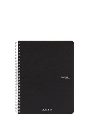 Fabriano EcoQua Spiral-Bound Notebook, 5.83" x 8.27", A5, Grid, 70 Sheets, Black