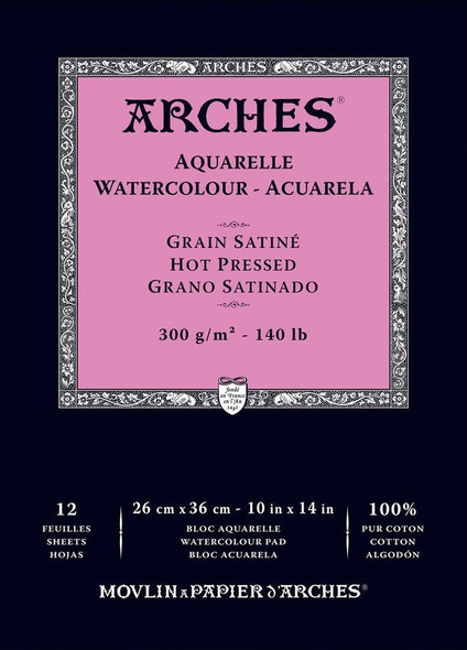  Arches 140 lb. Watercolor Pad, Hot-Pressed, 10" x 14" 