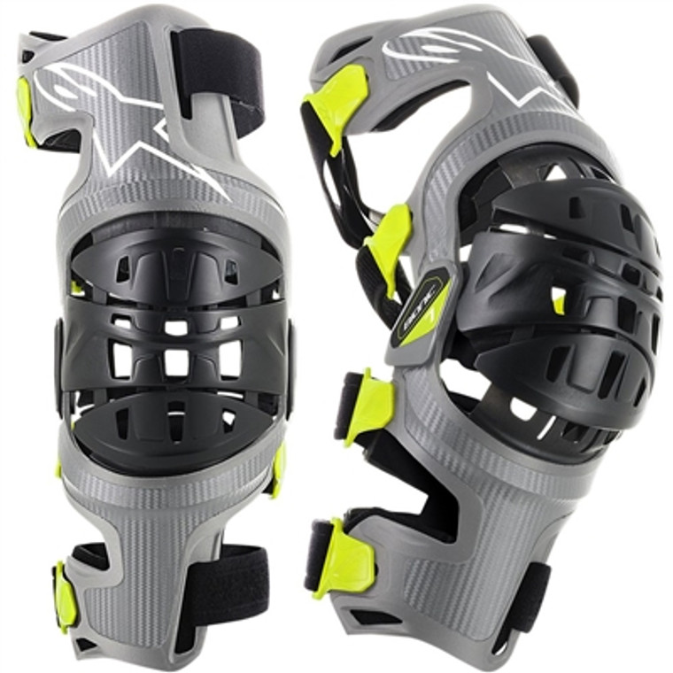 Alpinestars 2019 Bionic-7 Knee Brace - Set Pair - Silver/Yellow Fluorescent