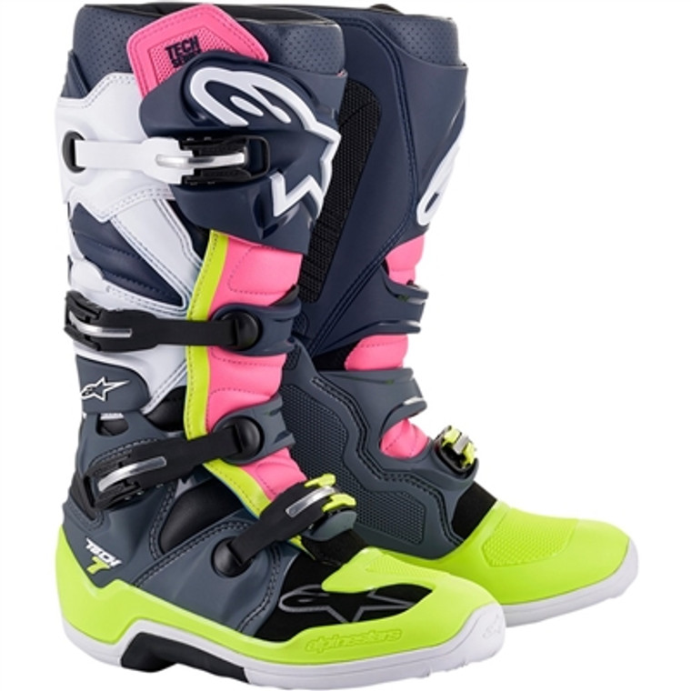 Alpinestars 2021 Tech 7 Offroad Boots - Grey/Blue/Pink