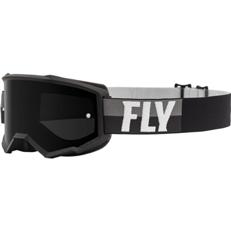 FLY Racing 2021 Youth Zone MX Goggle - Black/White w/Dark Smoke Lens w/Post