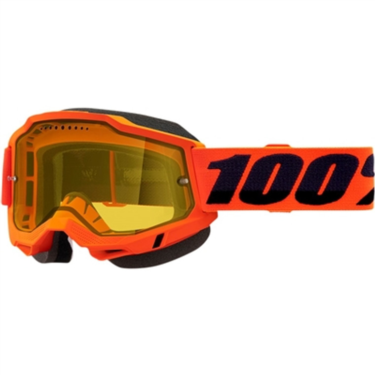 100% Accuri Snow Goggle - Neon Orange/Yellow Vented Dual Lens