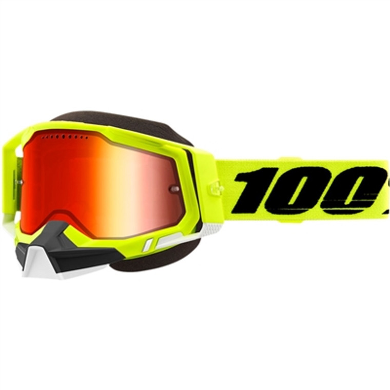 100% Racecraft Snow Goggle - Fluo Yellow/Mirror Red Lens