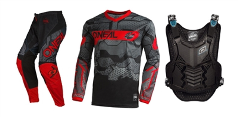 Oneal 2022 Element Camo Black/Red Jersey Pant Chest Protector Combo