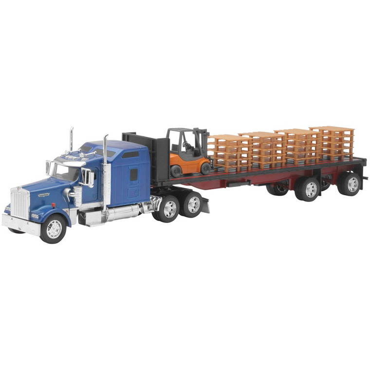 New Ray Toys 1:32 Scale Kenworth W900 Flatbed with Forklift and Pallets