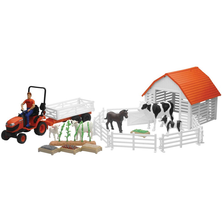 New Ray Toys 1:18 Scale Kubota Lawn Mower with Farm Animals Set