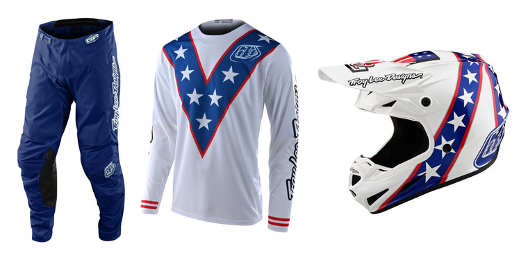 Troy Lee Designs Limited Edition GP Evel Knievel Jersey Pant SE4 Helmet Combo White/Blue