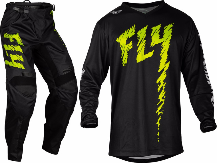 FLY Racing 2024 Youth F-16 Jersey Pant Combo  Black/Neon Green/Light Grey