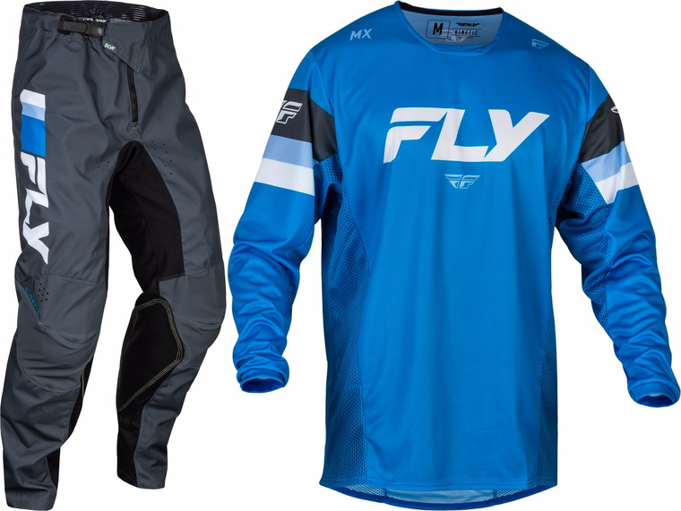 FLY Racing 2024 Youth Kinetic Prix Jersey Pant Combo Bright Blue/Charcoal/White