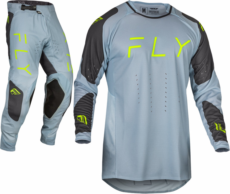 FLY Racing 2024 Evolution DST Jersey Pant Combo Ice Grey/Charcoal/Neon Green