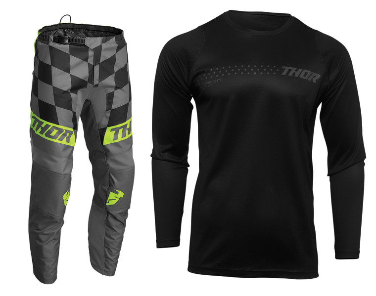 Thor 2023 Youth Sector Minimal Black Jersey and Birdrock Pant Offroad Motocross Combo Black/Grey