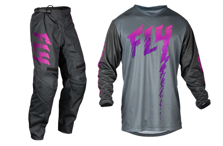 FLY Racing 2024 Youth F-16 Jersey Pant Combo  Grey/Charcoal/Pink
