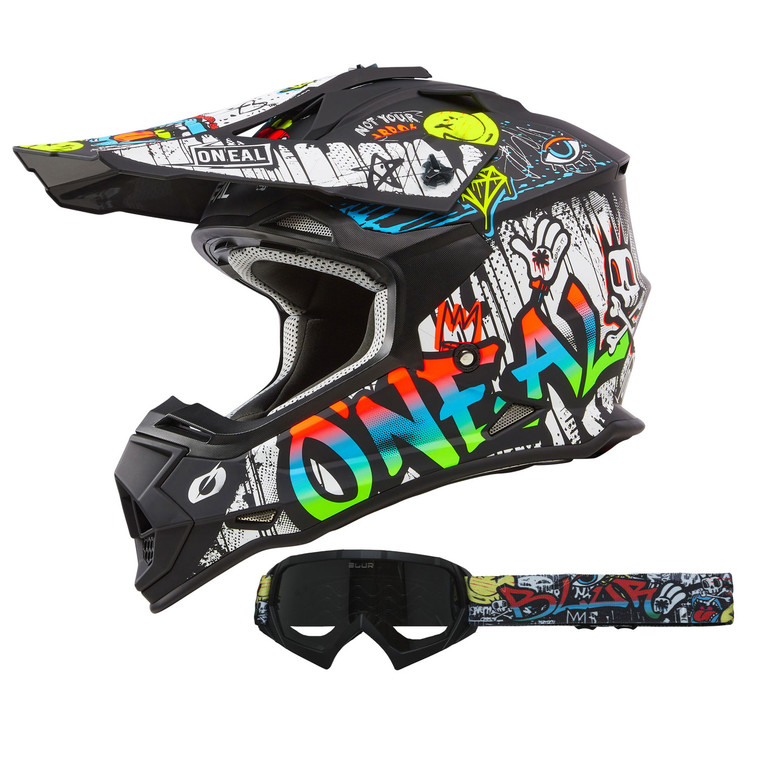 O'Neal 2024 Youth 2 Series Rancid Helmet with Goggle Black/White