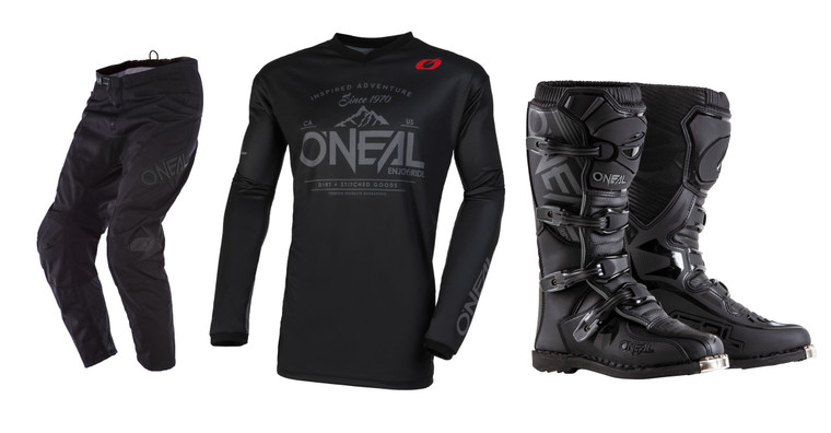 O'Neal 2024 Element Threat Dirt Jersey Pant Element Boot Combo Black/Gray