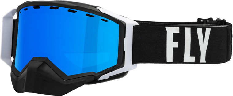 FLY RACING - 37-50337 - ZONE PRO SNOW GOGGLE BLK/WHITE W/ BLUE MIR/PLRZD SMOKE LENS