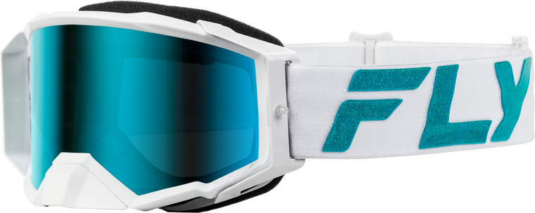 FLY RACING - 37-51907 - ZONE ELITE GOGGLE WHITE/TEAL W/ BLUE/TEAL MIR/SKY BLUE LENS