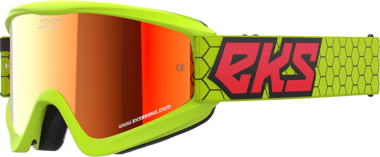 EKS BRAND - 067-60510 - FLAT OUT MIRROR GOGGLE FLO YLW/BLK/FIRE RD RED MIRROR