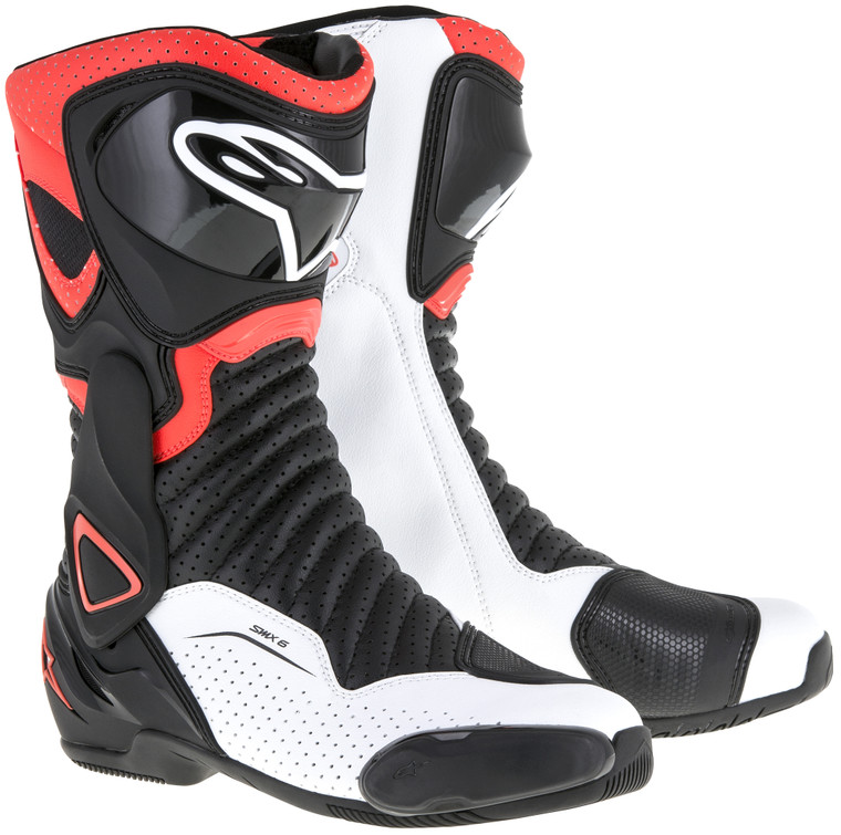 Alpinestars SMX-6 v2 Vented Motorcycle Boots Black/Red Fluorescent/White