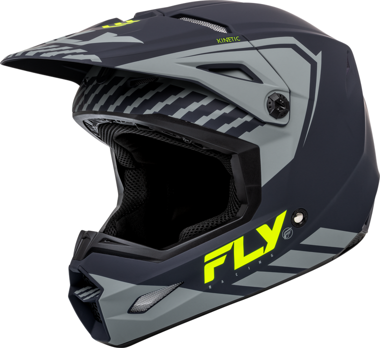 FLY Racing 2024 Youth Kinetic Menace Offroad Helmet Matte Grey/Hi-Vis