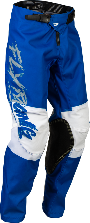 FLY Racing 2023 Youth Kinetic Khaos Pants Light Grey/Blue/White
