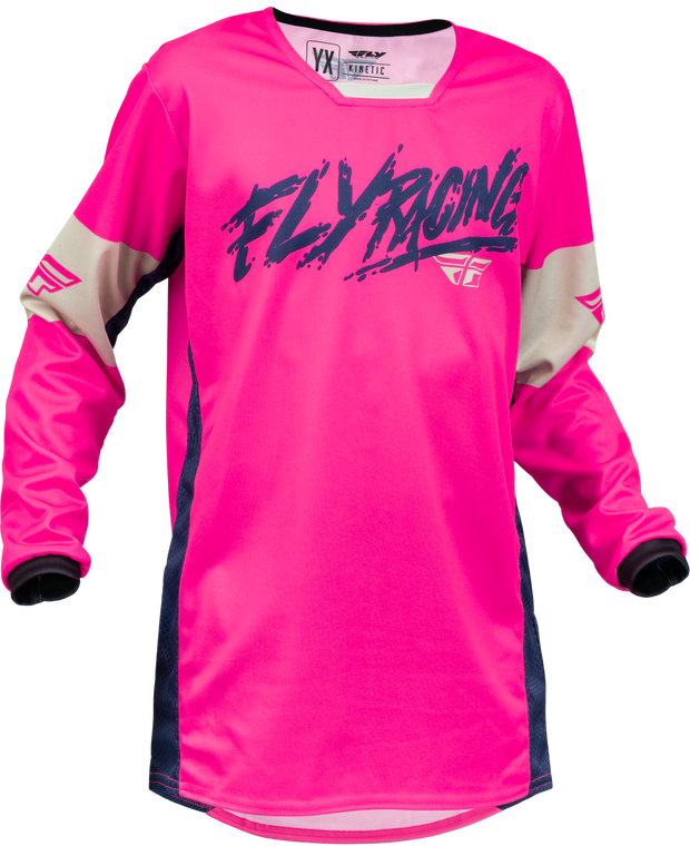 FLY Racing 2023 Youth Kinetic Khaos Jersey Pink/Navy/Tan