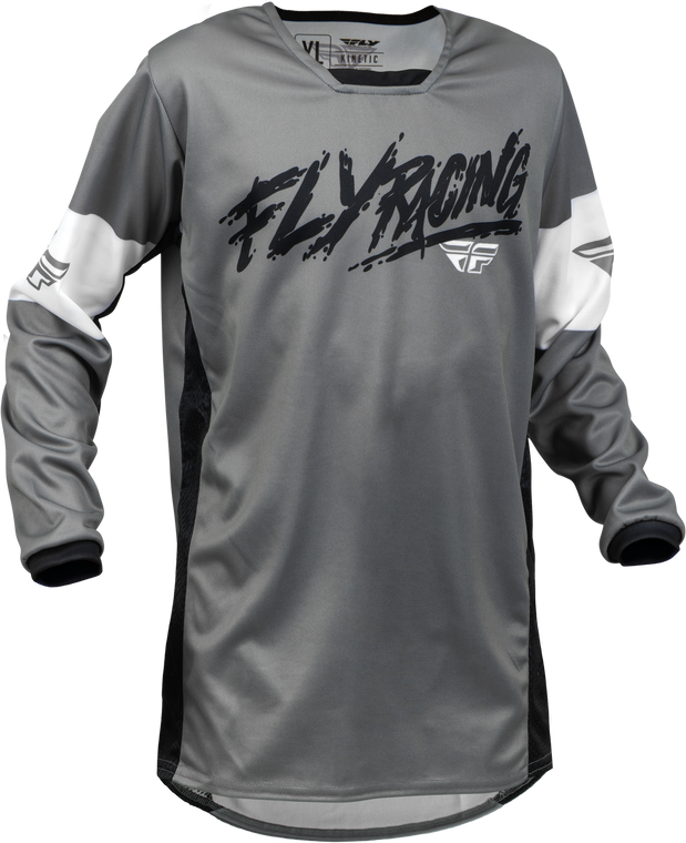 FLY Racing 2023 Youth Kinetic Khaos Jersey Grey/Black/White