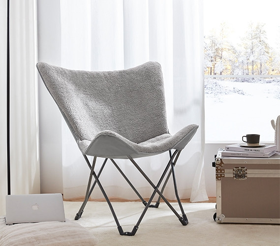 Durable College Butterfly Chair with Super Soft Plush Gray Pad for