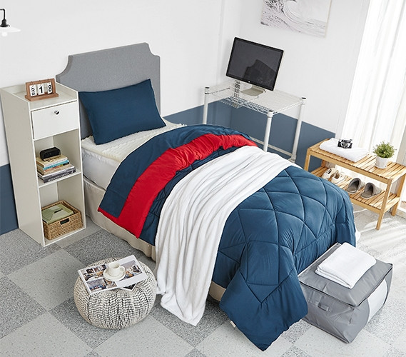Red and Navy Blue Dorm Room Bedding Stylish Reversible Cherry Red