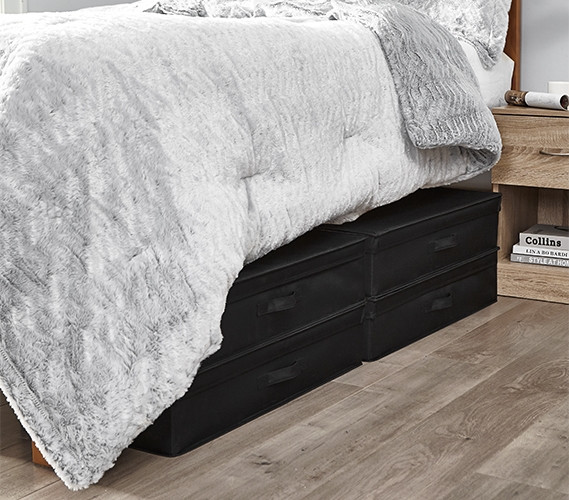 TUSK® Underbed Folding Box 4-Pack - Black - Space Saving Dorm