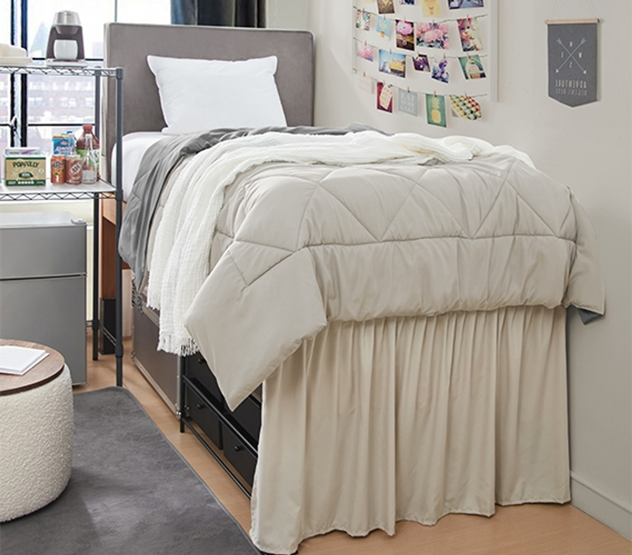 Neutral Dorm Room Decor Ideas Twin XL Sized Beige Bed Skirt