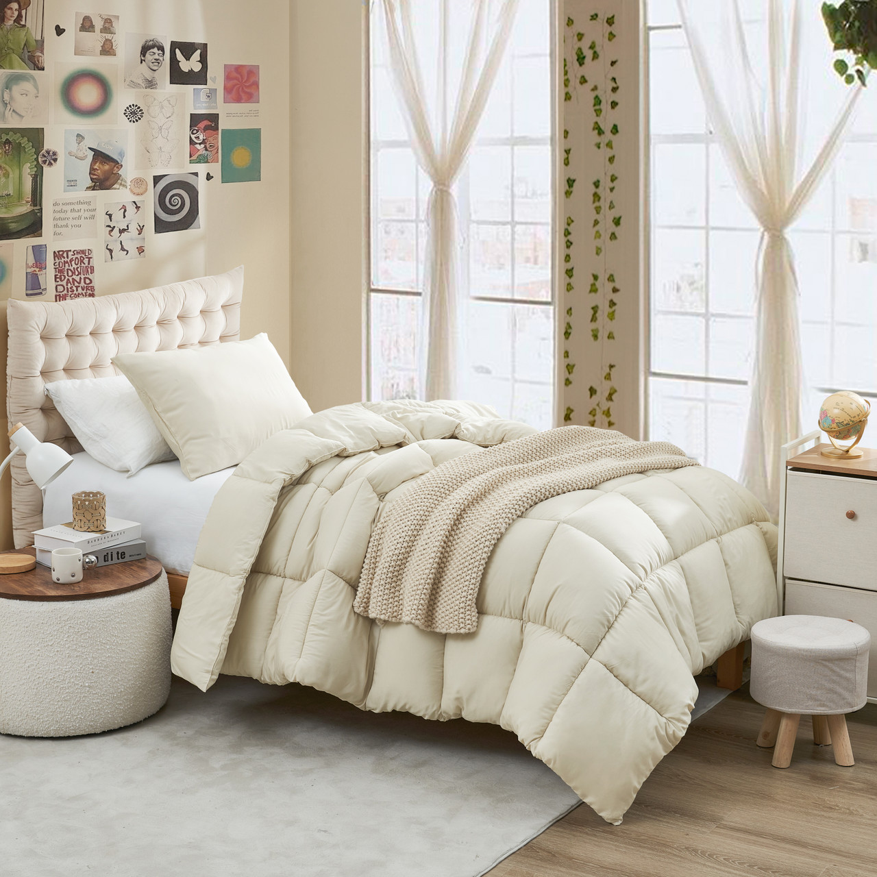 Neutral Dorm Decor - Beige Twin XL Comforter Set Bamboo Bedding