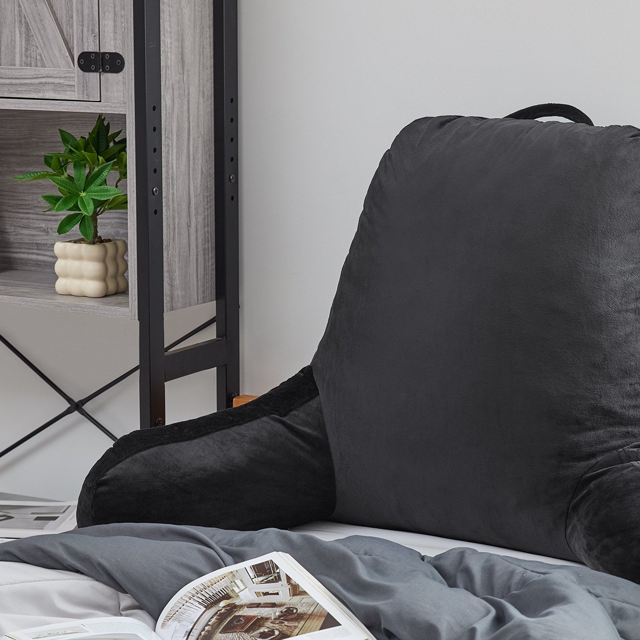 Black Dorm Bedding College Backrest Cushion with Arms and