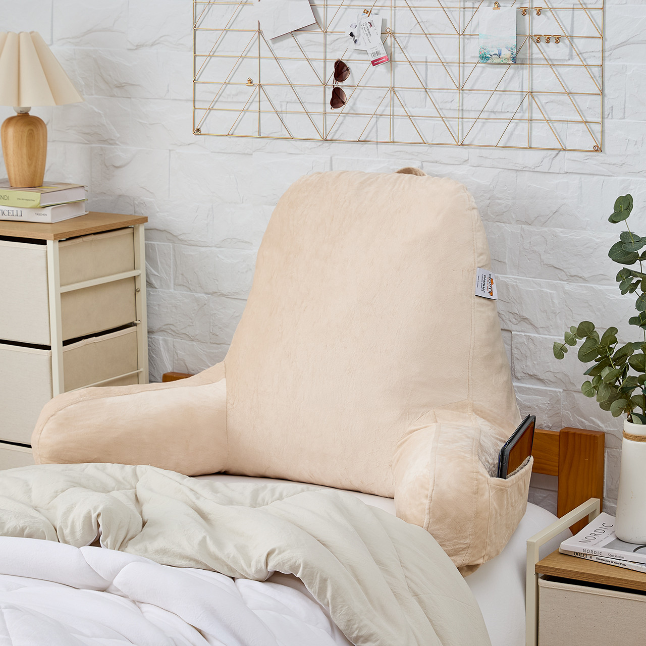 Rainha® College Bedrest Reading Pillow Cream