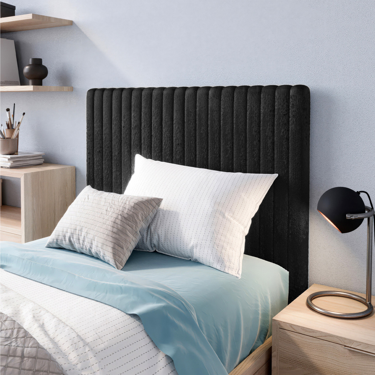 【small stuff】韓国RESTBED BLACKDOUBLESTRIPE USA Made Twin XL Bedding Accessory - Black Dorm Headboard Wall