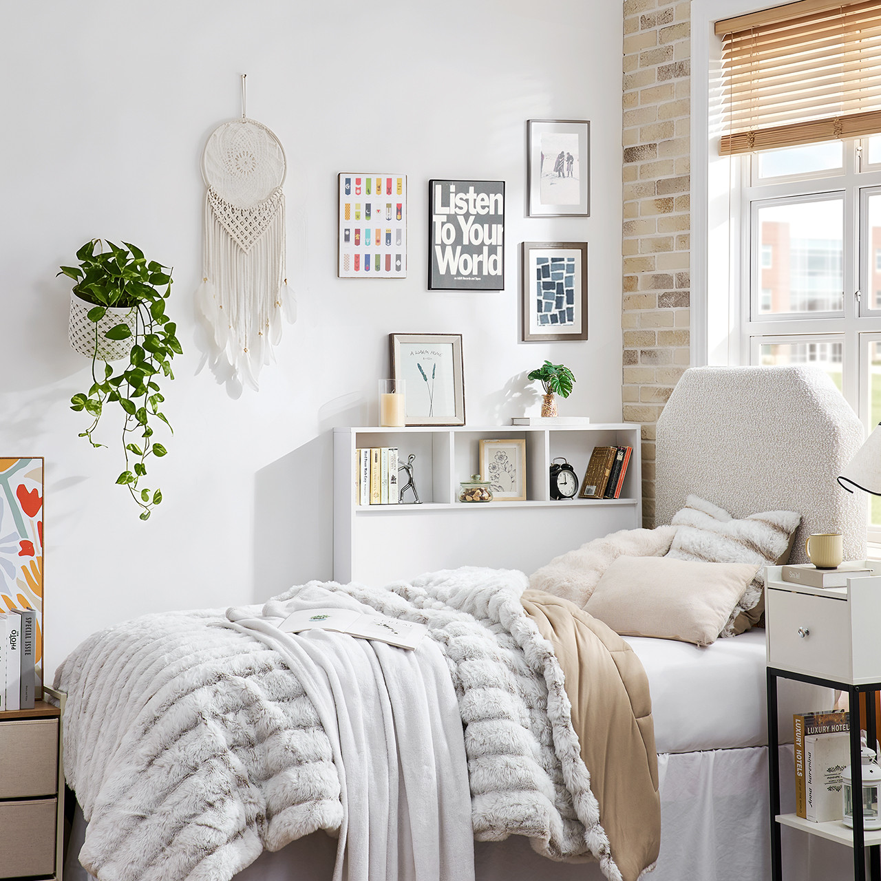 Yak About It® Compact Classic College Dorm Bedside Shelf - White