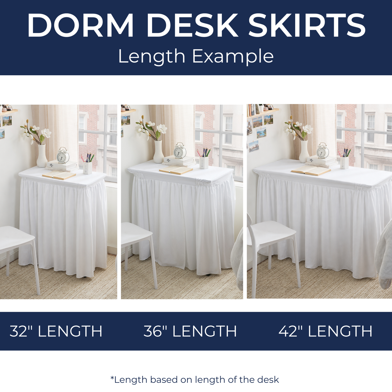 Cotton Dorm Desk Skirt - Farmhouse White