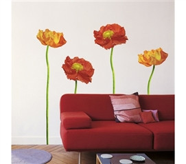 4 Red Poppies Peel N Stick Wall Decor Design