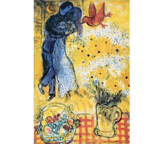 French Dorm Decor - Les Amoureux aux Marguerites - Chagall Room Poster