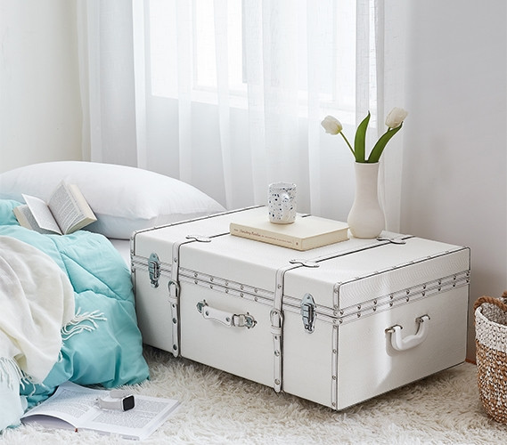 Trendy Dorm Room Decor: White Snakeskin Upholstered Storage Chest