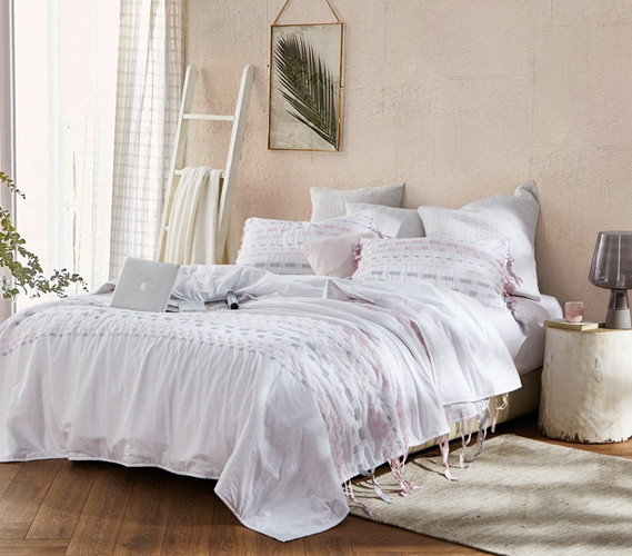 White and Pink Dorm Bedding Cotton Twin XL Comforter Cute