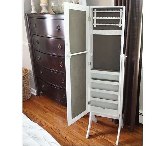 College-Ave Full-Length Mirror Jewelry Stand - White Tall Dorm Mirror