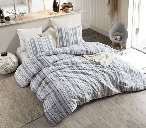 Cozy Cotton Jacquard Navy Frayed Blue Twin XL Oversize Comforter