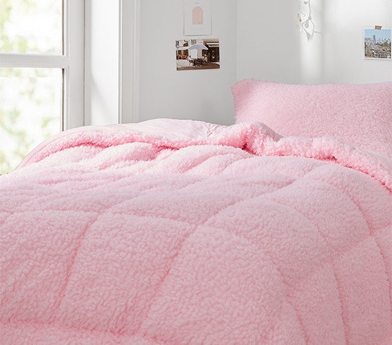 Cute Pink Dorm Bedding - Coma Inducer Fluffy Sherpa Twin XL