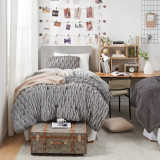 Soft Luxury Dorm Comforter Set Extra Long Twin Bedding Fluffy Faux Fur Blanket Fluffy Oversized Brown Bedspread for College Student Essentials