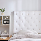 Tufted Velvet Plush College Dorm Left Side Outlet Headboard with Legs - White