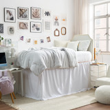 Cotton Dorm Bungee Bed Skirt 3 Panel Set - White