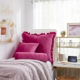 Rainha® Velvet Dutch Ruffled, Euro & Bolster Pillow Set - Vibrant Pink