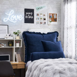 Rainha® Velvet Dutch Ruffled, Euro & Bolster Pillow Set - Navy